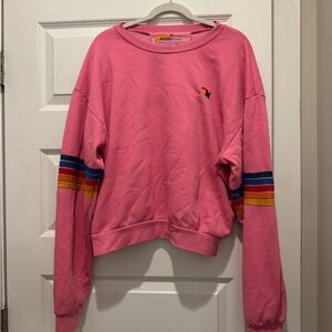 Aviator Nation Pink Sweater with Rainbow Stripes